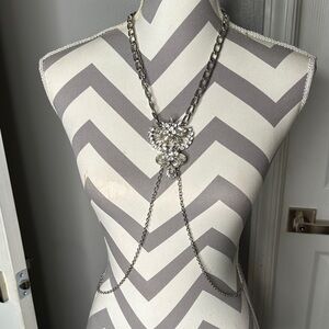 bebe Silver Necklace with Crystal Accents
